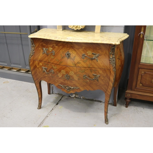 1142 - Vintage French marble topped Louis XV style commode, floral marquetry, approx 85cm H x 97cm W x 45cm... 