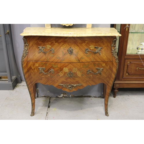 1142 - Vintage French marble topped Louis XV style commode, floral marquetry, approx 85cm H x 97cm W x 45cm... 