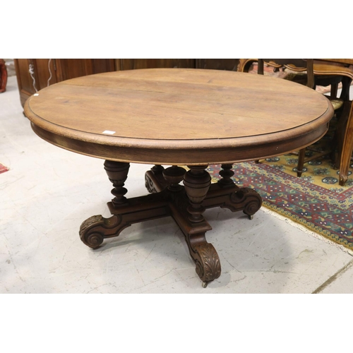 1171 - Antique French oak oval pedestal table, approx 70cm H x 131cm L x 115cm W