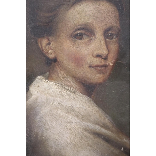 1181 - Antique French school, female portrait, oil on board, approx 25.5cm H x 20.5cm W