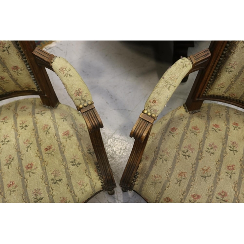 1184 - Pair of antique French Louis XVI style armchairs, each approx 84cm H x 60cm W x 60cm D (2)