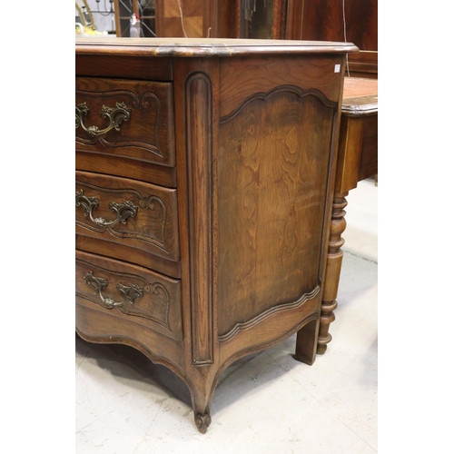 1186 - Vintage early 20th century French Louis XV style oak three drawer chest, approx 88cm H x 121cm W x 4... 