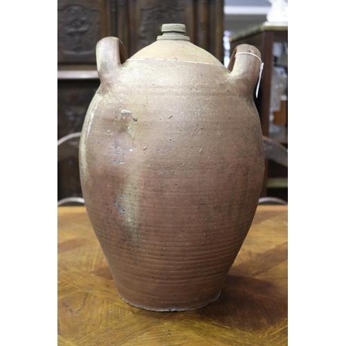 1135 - Large antique French glazed pottery twin handled water vessel, loop handles, approx 41cm H x 27cm Di... 