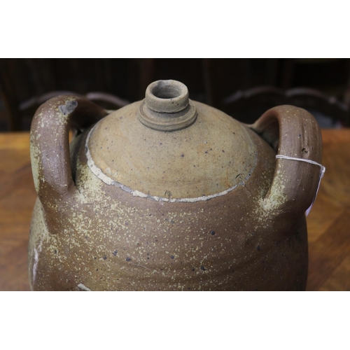 1135 - Large antique French glazed pottery twin handled water vessel, loop handles, approx 41cm H x 27cm Di... 