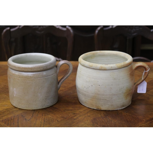 1136 - Two French confit pottery pots, loop handles, approx 14cm H x 18cm Dia and smaller (2)
