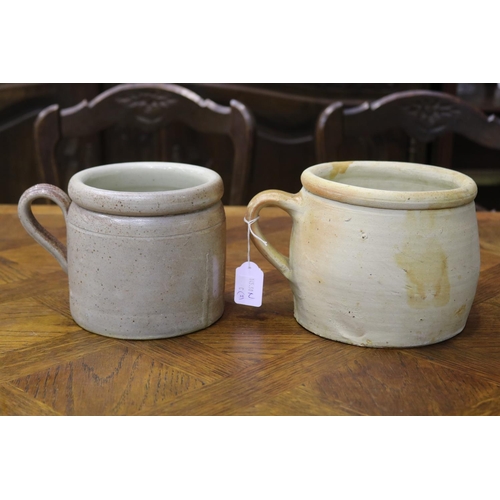 1136 - Two French confit pottery pots, loop handles, approx 14cm H x 18cm Dia and smaller (2)