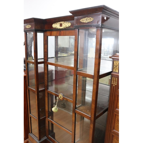 190 - Fine antique French Empire revival inverted breakfront display cabinet, central door and single draw... 