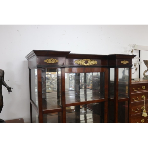 190 - Fine antique French Empire revival inverted breakfront display cabinet, central door and single draw... 