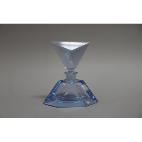 21 - Art Deco pale blue faceted glass scent bottle, approx 13cm H