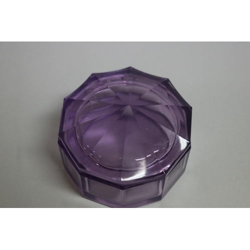 26 - Amethyst glass lidded dressing table trinket box, approx 7cm H x 9cm Dia