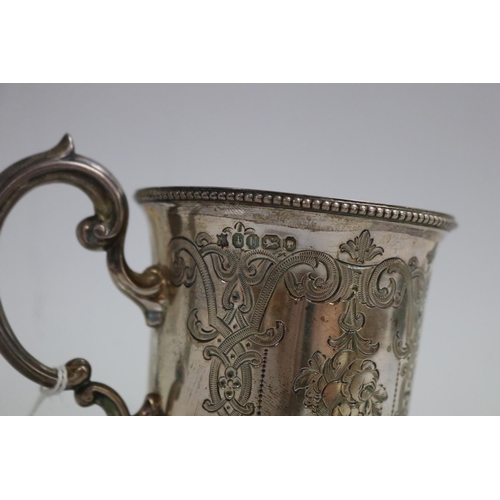 3 - Antique English hallmarked sterling silver Christening mug, with engraved decoration, Sheffield 1862... 