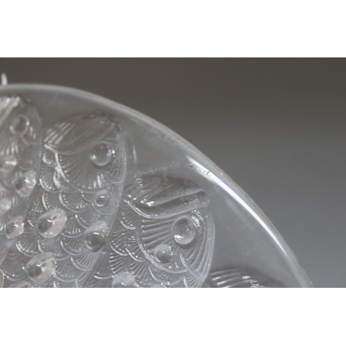 30 - Lalique fish and bubble clear glass and frosted glass bowl, with original sticker, approx 35.5cm Dia