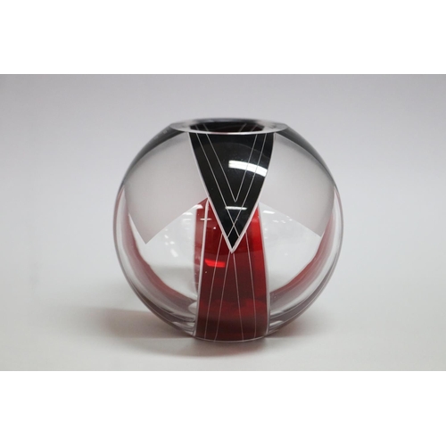31 - Karl Palda style Art Deco ruby and black overlay glass spherical vase, approx 14cm H