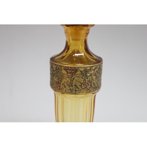 35 - Moser amber glass scent bottle with classical frieze, approx 19cm H