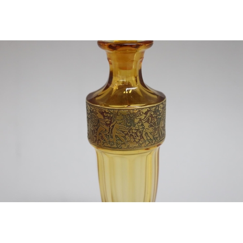 35 - Moser amber glass scent bottle with classical frieze, approx 19cm H