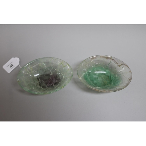 44 - Pair of Fluorite oval bowls, each approx 4cm H x 12cm W x 9cm D (2)