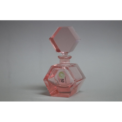 50 - West German Kristallglas Handschliffen Art Deco apricot glass scent bottle, with original sticker, a... 