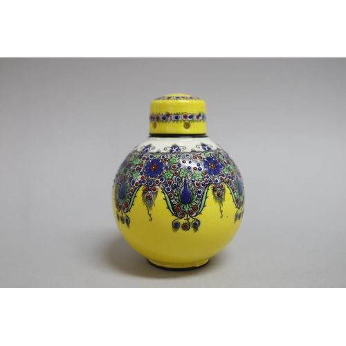 52 - Antique Worcester Pot Pourri gobular lidded jar in a Persian pattern on yellow ground shape no 1039,... 