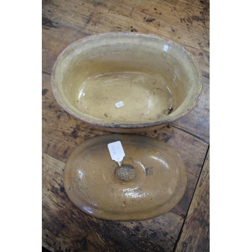 1039 - Antique early 19th century French oval shape twin handled lidded tureen, approx 16cm H x 29cm L x 21... 