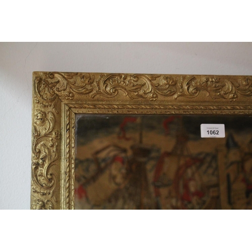 1062 - Antique French mirror, with applied cast decoration to the frame, approx 70.5cm H x 56cm W