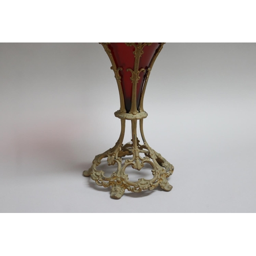 166 - Ruby glass centrepiece on ormolu fitted stand, approx 42cm H