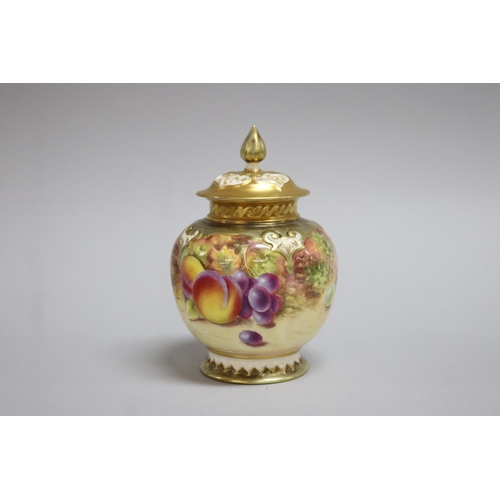 59 - Royal Worcester, lidded pot pourri, painted with fruit, signed M.Morris, approx 13cm H