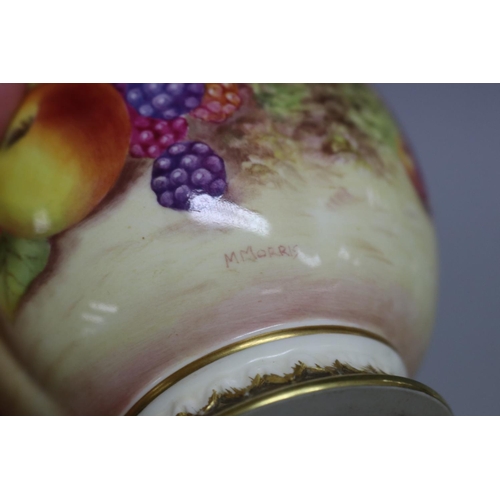 59 - Royal Worcester, lidded pot pourri, painted with fruit, signed M.Morris, approx 13cm H