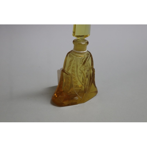 63 - Czechoslovakian Art Deco amber pressed glass scent bottle, approx 16cm H