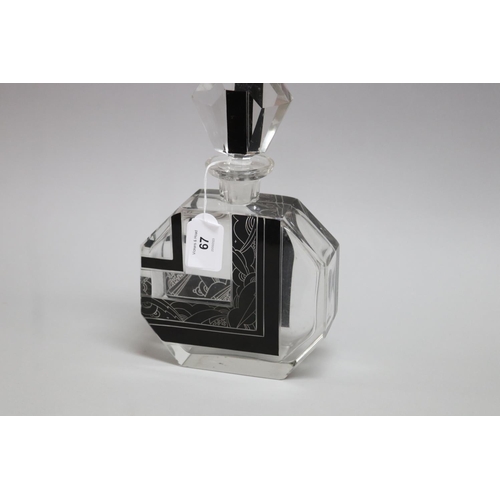 67 - Czechoslovakian Art Deco liqueur decanter of octagonal outline with engraved black enamel decoration... 
