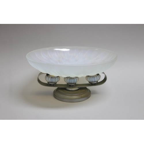74 - French Etling Art Deco opalescent glass and chrome centrepiece comport, approx 15cm H x 30cm Dia