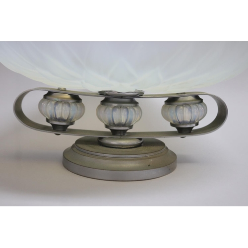 74 - French Etling Art Deco opalescent glass and chrome centrepiece comport, approx 15cm H x 30cm Dia