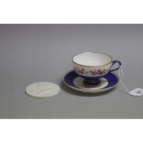 101 - Antique 19th century Sevres tea cup and saucer along with an antique biscuit relief of Napoleon, cir... 