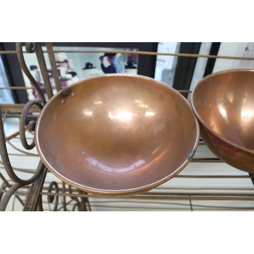 1015 - Three French copper bowls, with ring handles, approx 27cm Dia x 15cm H and smaller (3)