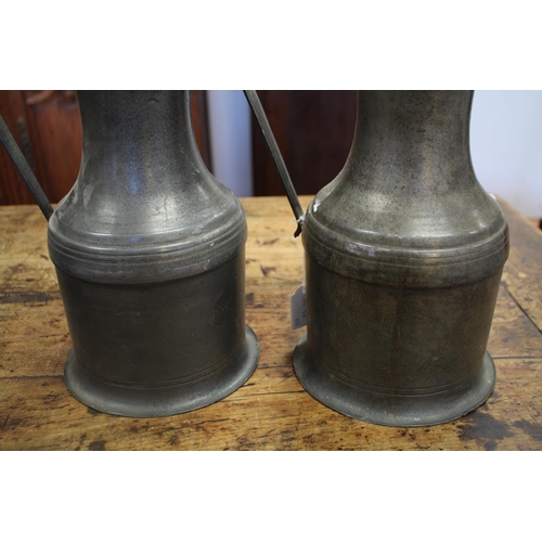 1033 - Pair of large antique French pewter flagons, with double acorn thumb pieces, approx 30cm H x 18cm Di... 