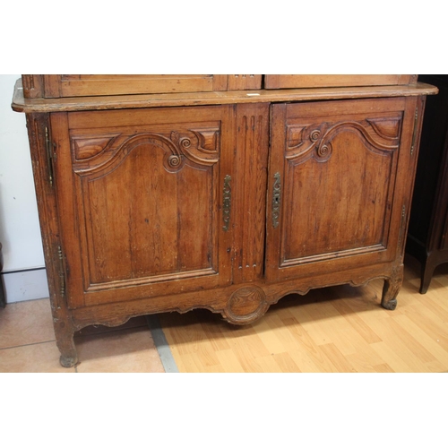 1035 - Antique French rustic pine two height buffet, ex Christopher Davis Antiques, no key, approx 144cm L ... 