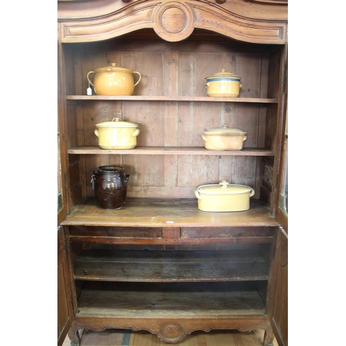1035 - Antique French rustic pine two height buffet, ex Christopher Davis Antiques, no key, approx 144cm L ... 