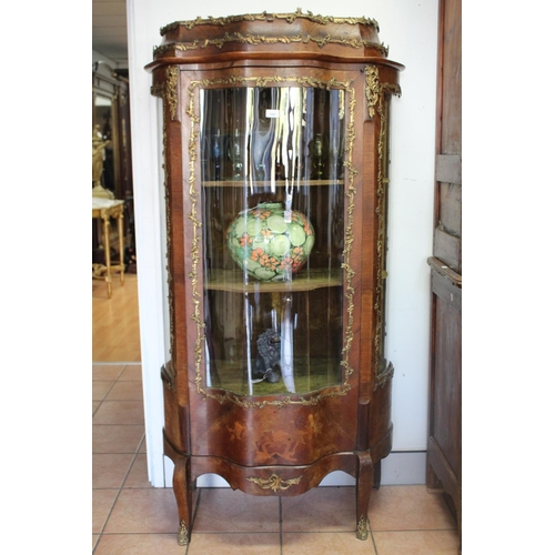 1043 - Antique 19th century French rosewood veneer shaped front vitrine, with cast brass mounts, approx 172... 
