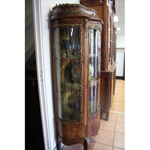 1043 - Antique 19th century French rosewood veneer shaped front vitrine, with cast brass mounts, approx 172... 