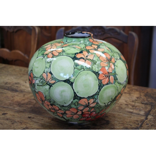 1045 - Bruce Clark, large ball form Nasturtium pattern vase, signed to base, approx 26cm H x 30cm Dia