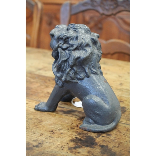 1046 - Antique French cast iron seated lion fountain spout, approx 17cm H x 11cm W X 18cm D