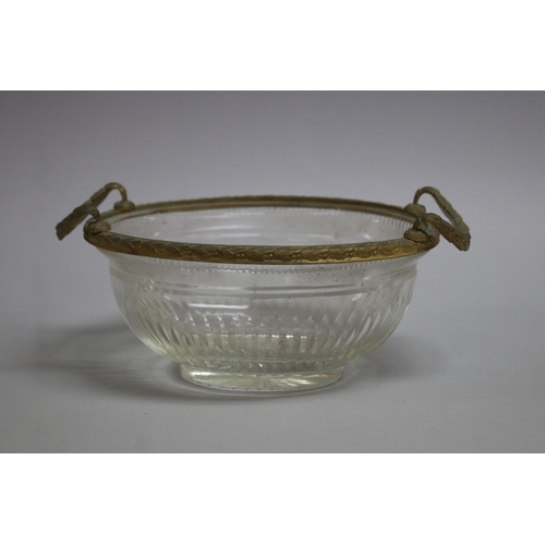 105 - French antique twin handled crystal twin handle cast brass basket, approx 10cm H
