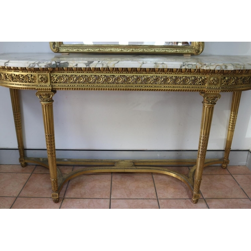 1050 - Fine quality French Louis XVI revival marble topped console, of D shape, with pierced frieze, all he... 
