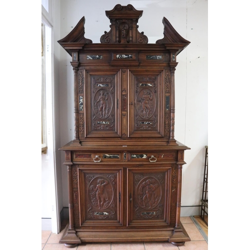 1053 - Fine antique French Renaissance revival two height cabinet, with low relief carved nude female and m... 