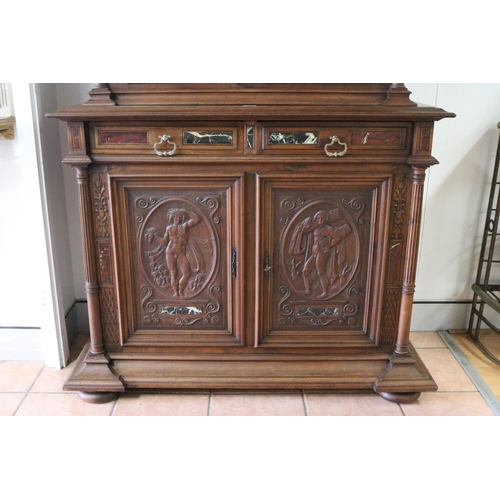 1053 - Fine antique French Renaissance revival two height cabinet, with low relief carved nude female and m... 