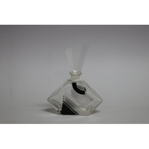 120 - Karl Palda style Art Deco frosted and black enamelled glass scent bottle with stopper, approx 16cm H