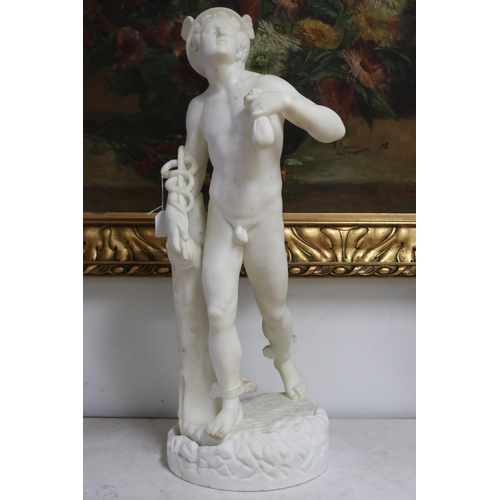 237 - Italian white marble statue of Hermes, on carved marble base, approx 77cm H