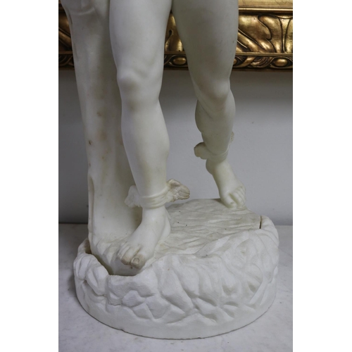 237 - Italian white marble statue of Hermes, on carved marble base, approx 77cm H