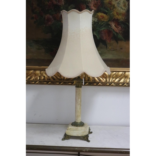 238 - Corinthian column marble lamp, untested / unknown working condition, approx 82cm H (including shade)