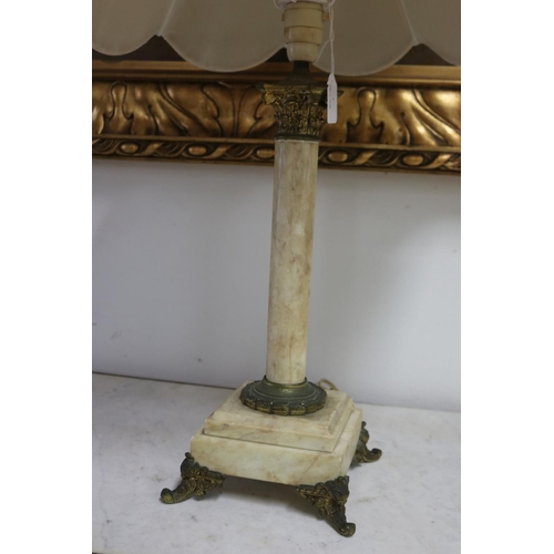 238 - Corinthian column marble lamp, untested / unknown working condition, approx 82cm H (including shade)