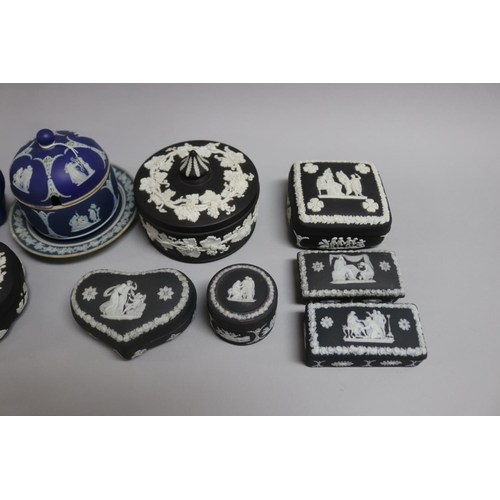 66 - Collection of Wedgwood in black and dark blue jasperware, 19th and 20th century (9)